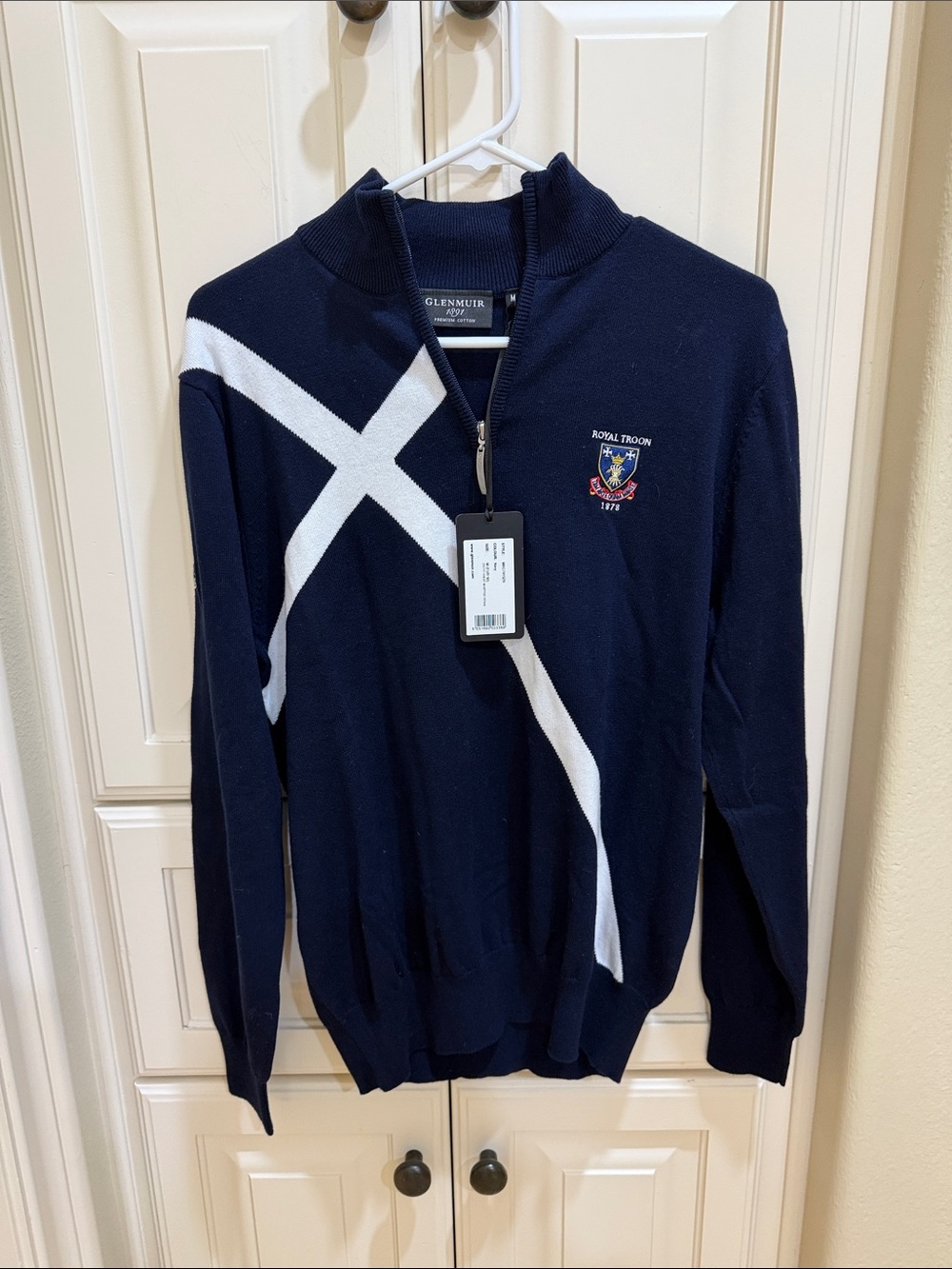 Navy Half-Zip Sweater with White Cross Accent